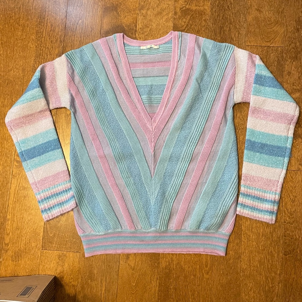 Tularose Kinsley Striped V-Neck Sweater Pink Blue - Picture 11 of 15